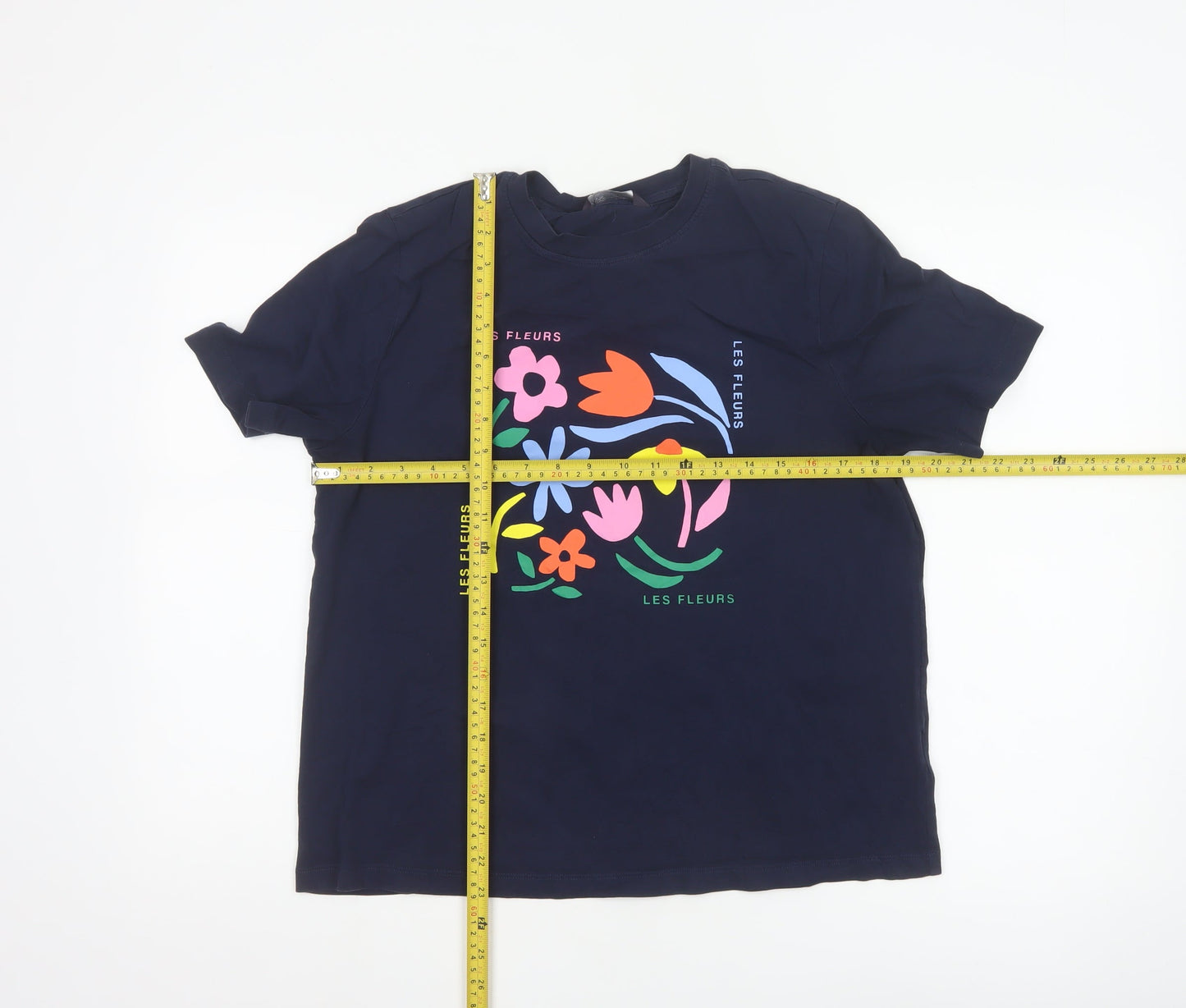 Marks and Spencer Women Blue Floral Les Fleurs T-Shirt Size 14