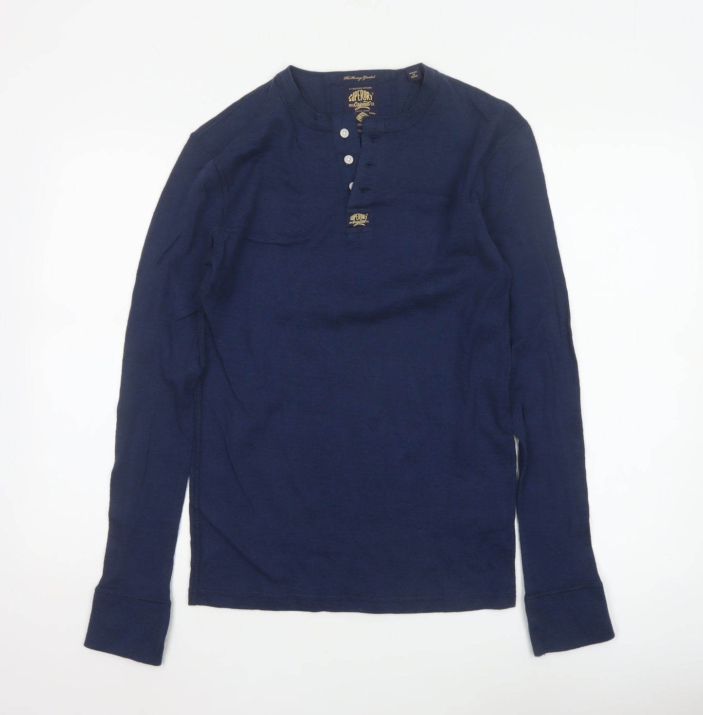 Superdry Men's Blue Long Sleeve Henley Shirt Size S