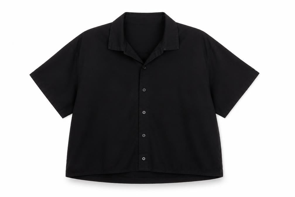 Bananeira Da Silva Womens Black Cotton Collared Button-Up Shirt M