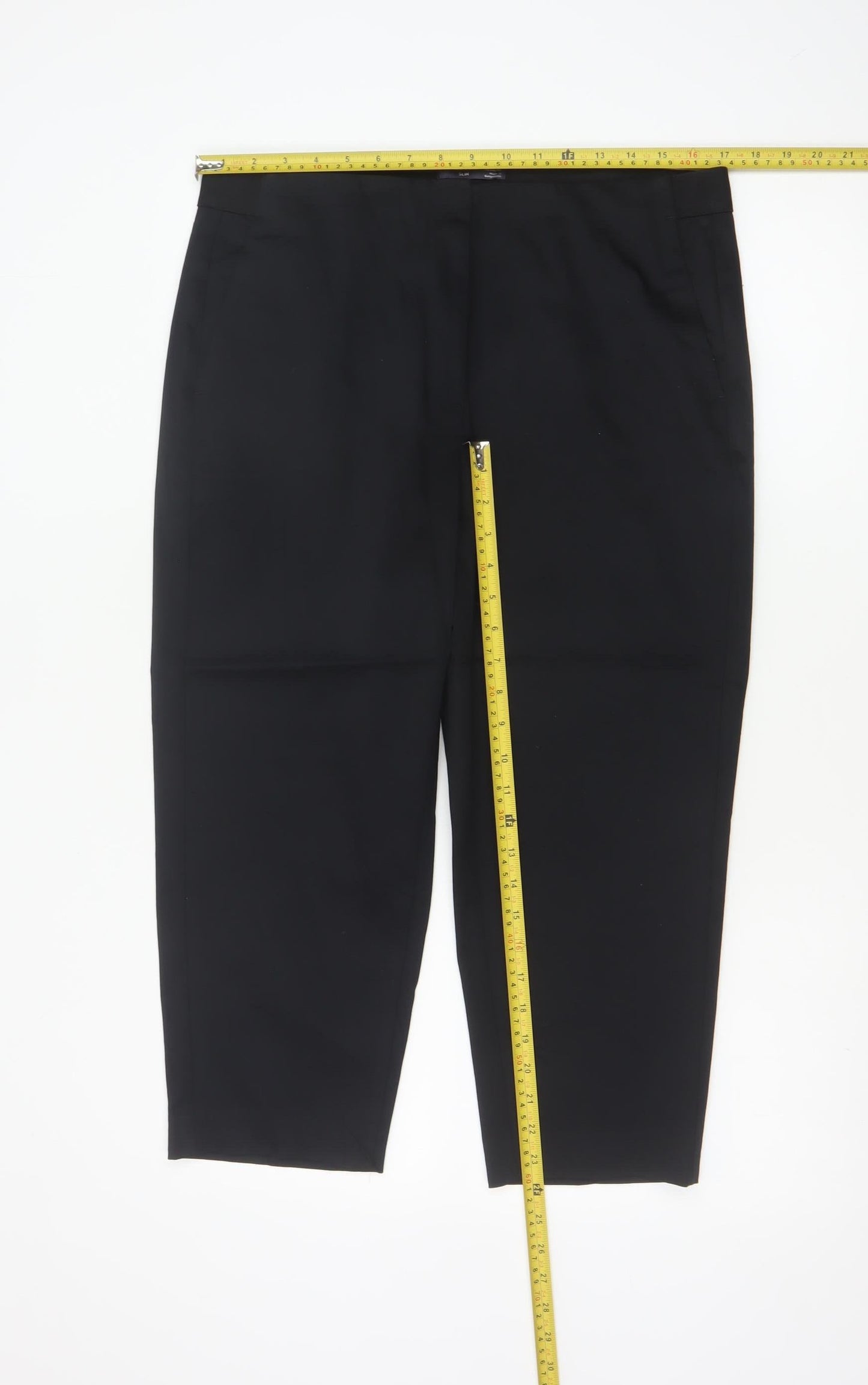 Marks and Spencer Womens Black Size 16 Cropped Cotton Blend Trousers