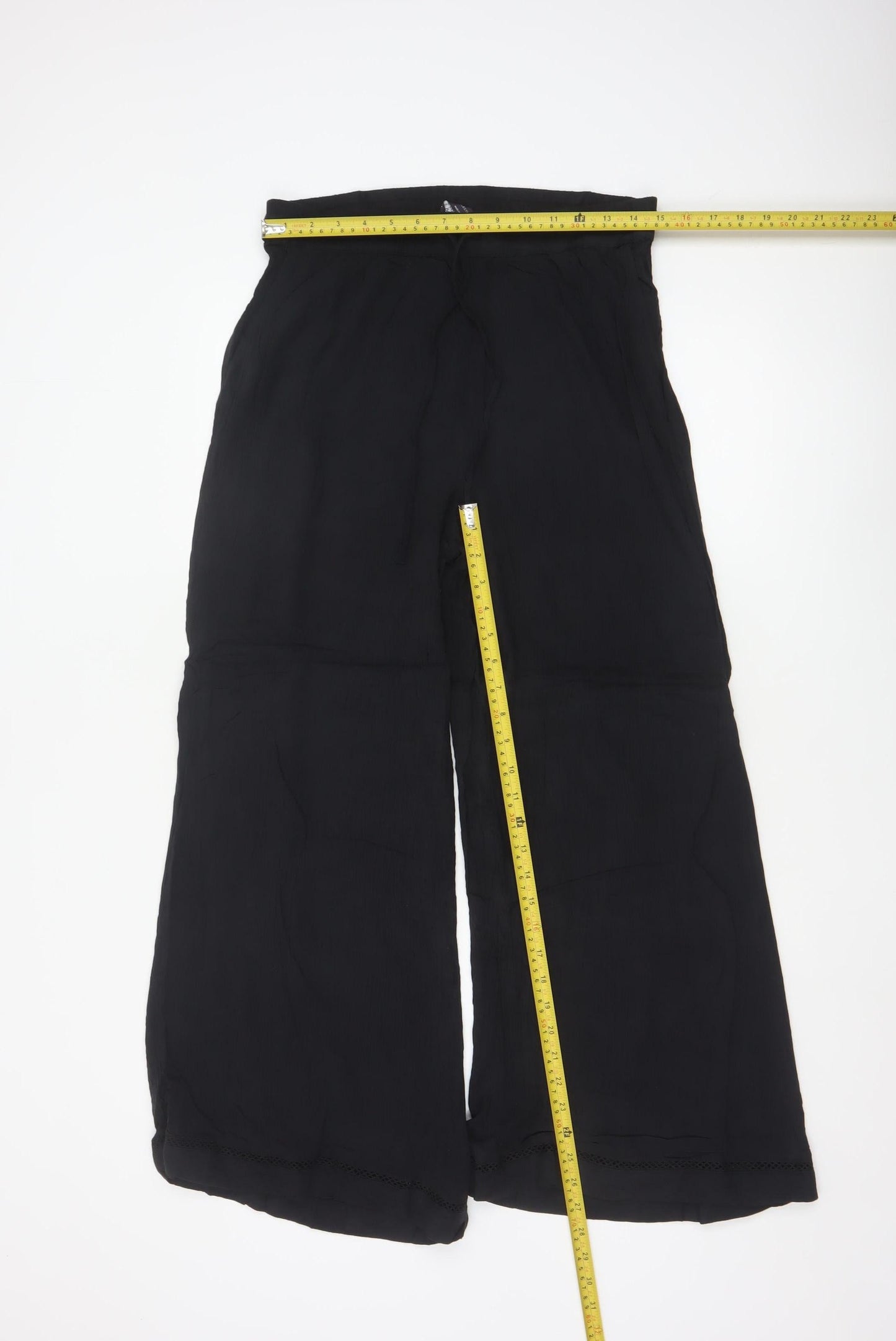 Marks and Spencer Women Black Size 14 Wide-Leg Viscose Trousers