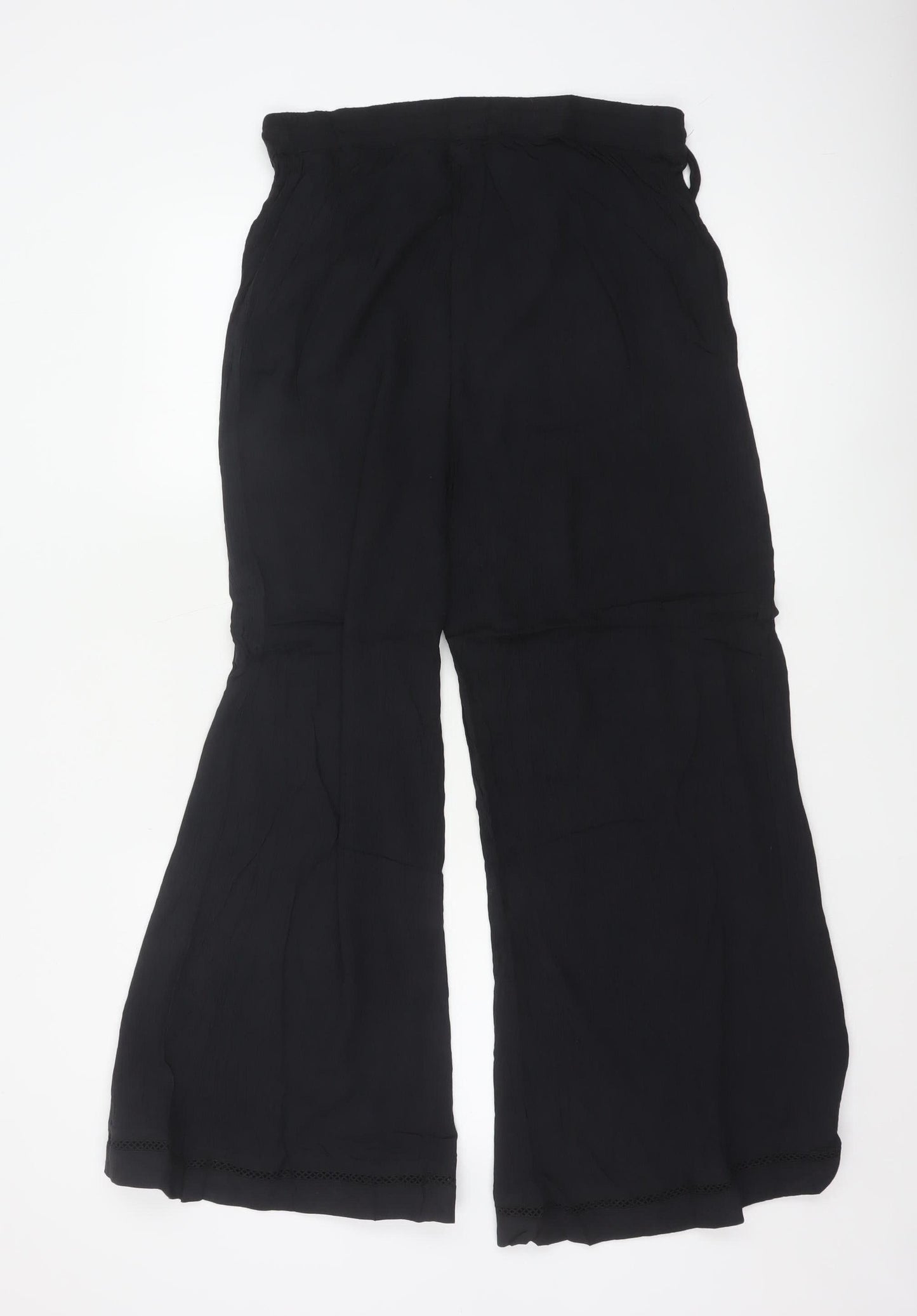 Marks and Spencer Women Black Size 14 Wide-Leg Viscose Trousers