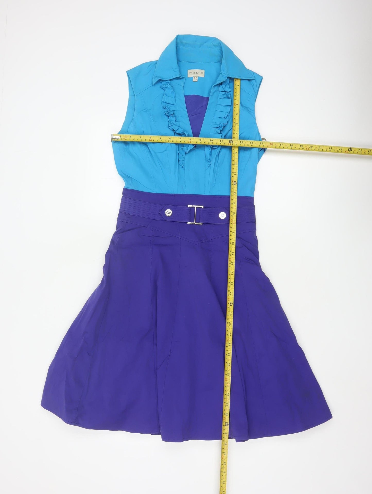 Karen Millen Women Blue Colourblock Fit & Flare Dress Size 10
