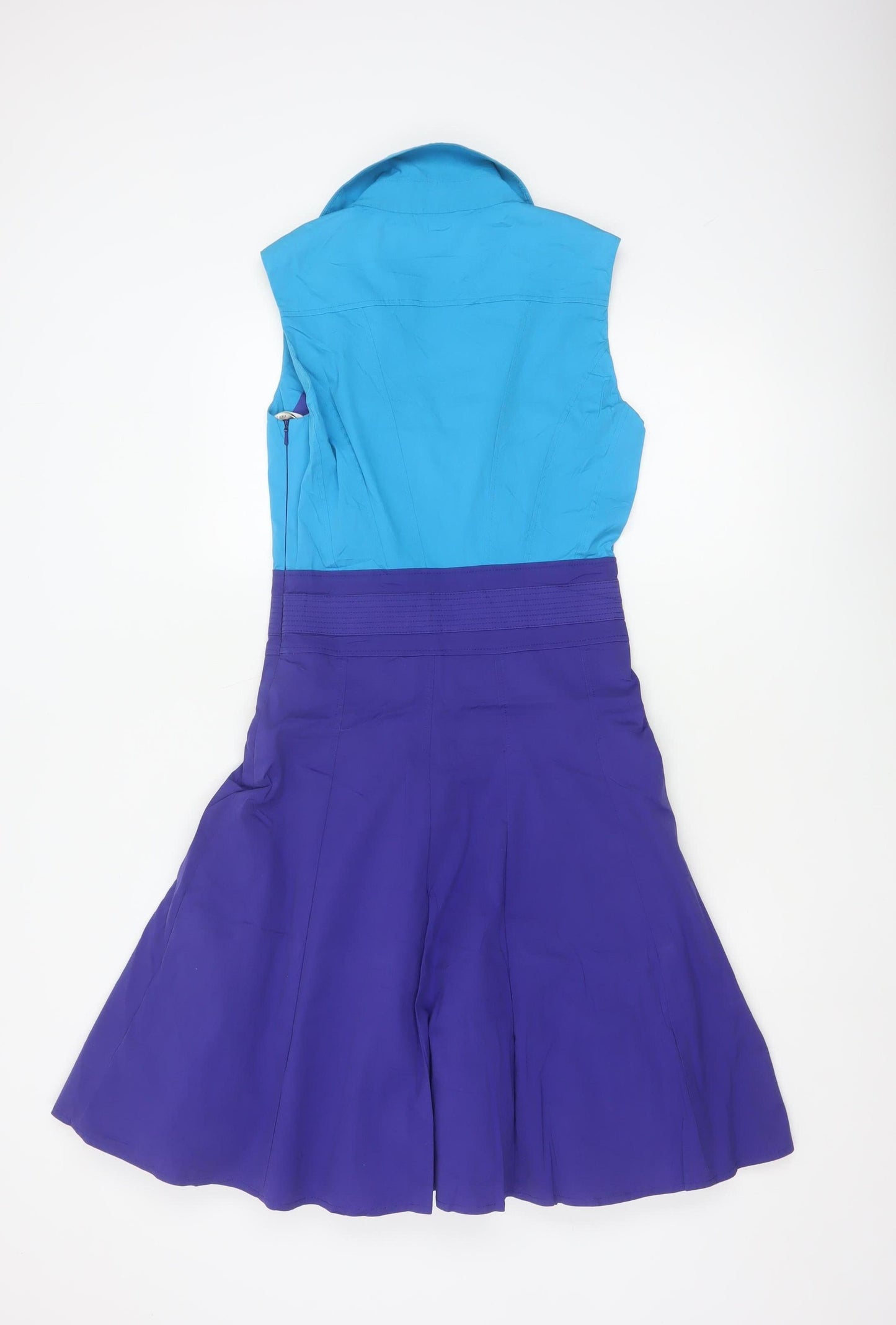 Karen Millen Women Blue Colourblock Fit & Flare Dress Size 10
