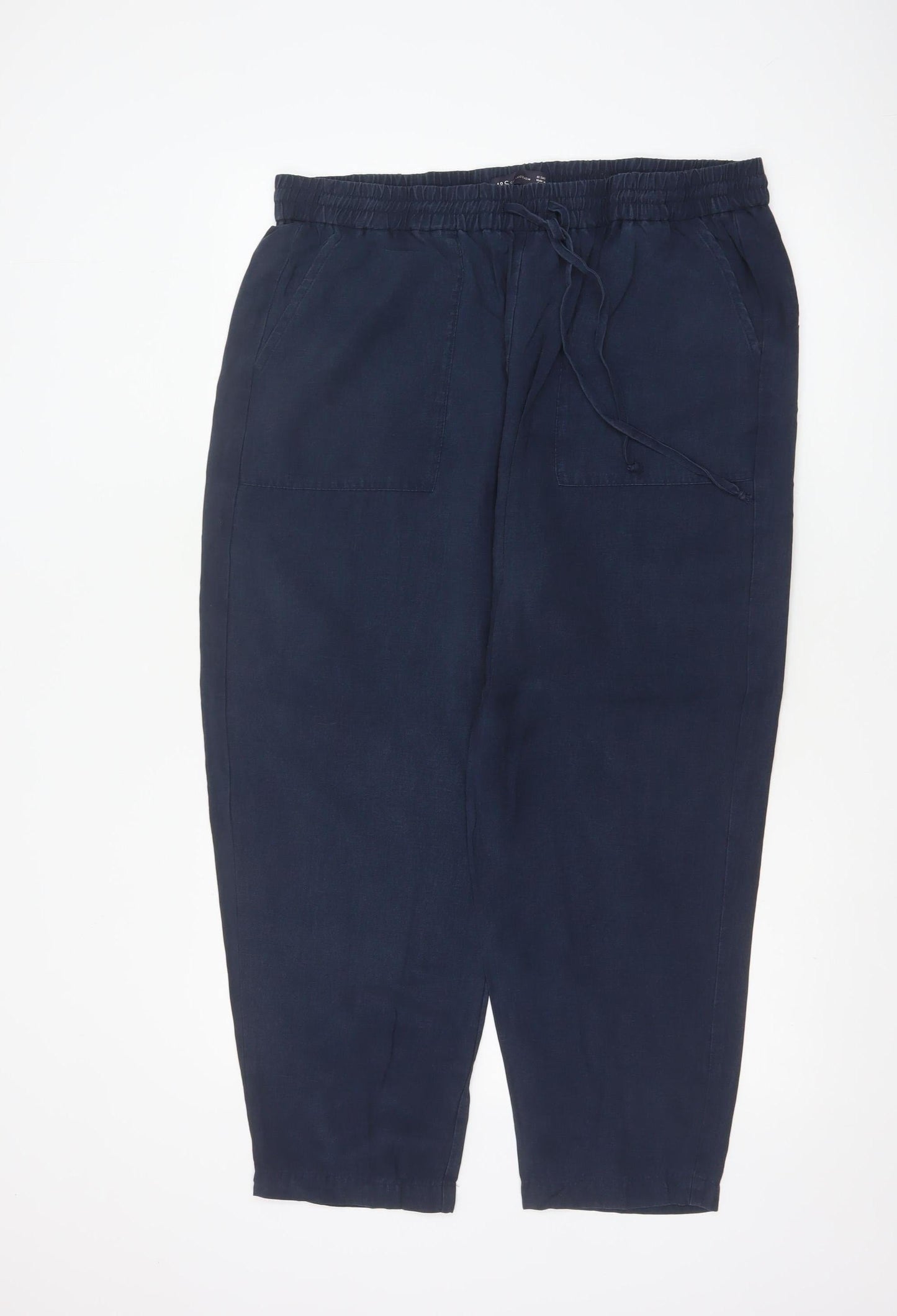 Marks and Spencer Women’s Navy Linen Blend Ankle Trousers Size 18 Short