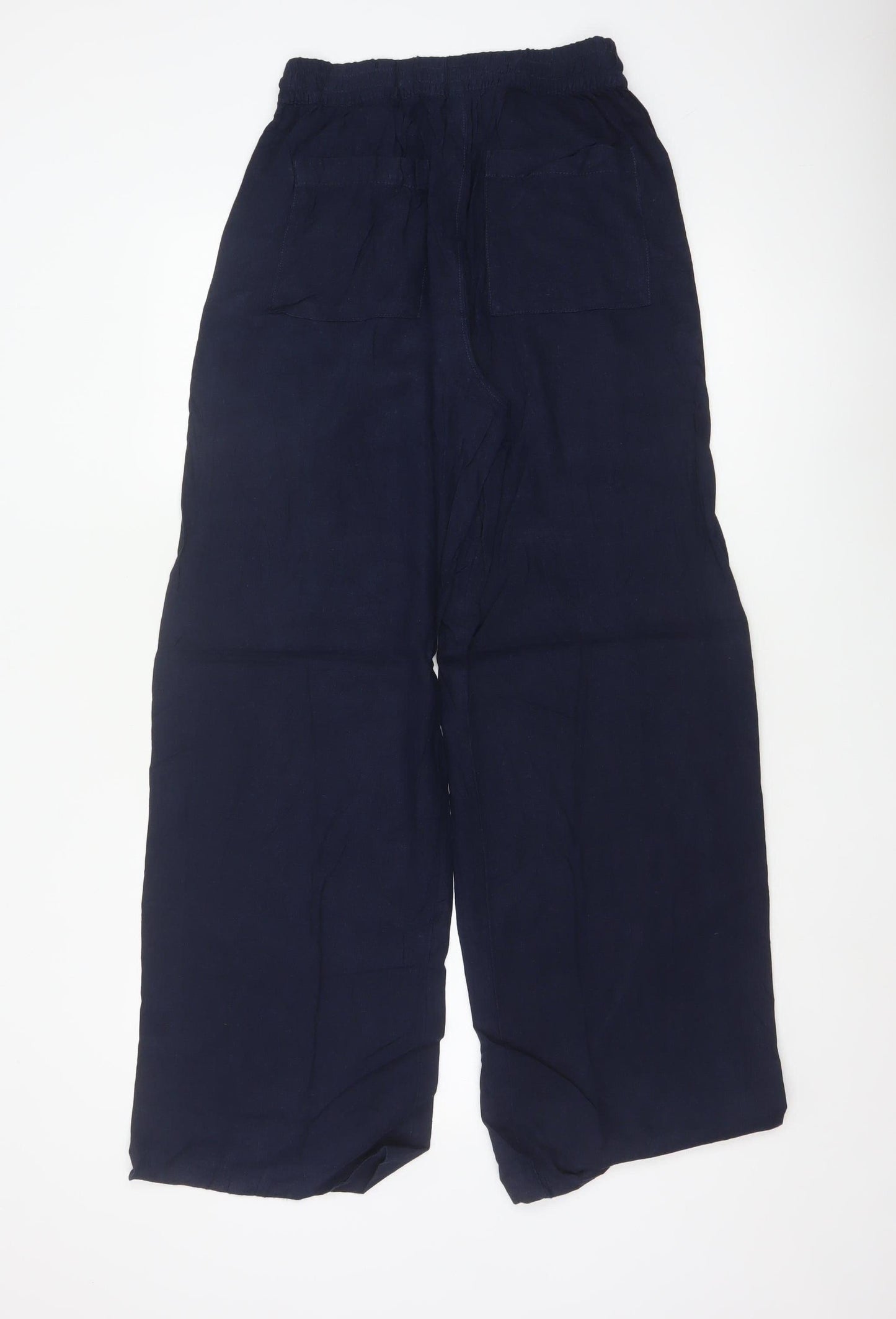 Marks and Spencer Womens Navy Linen Wide-Leg Trousers Size 8