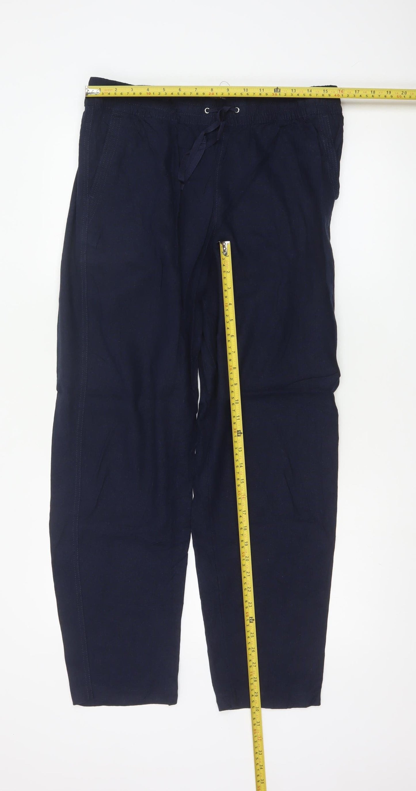Marks and Spencer Womens Blue Linen Blend Drawstring Trousers Size 14