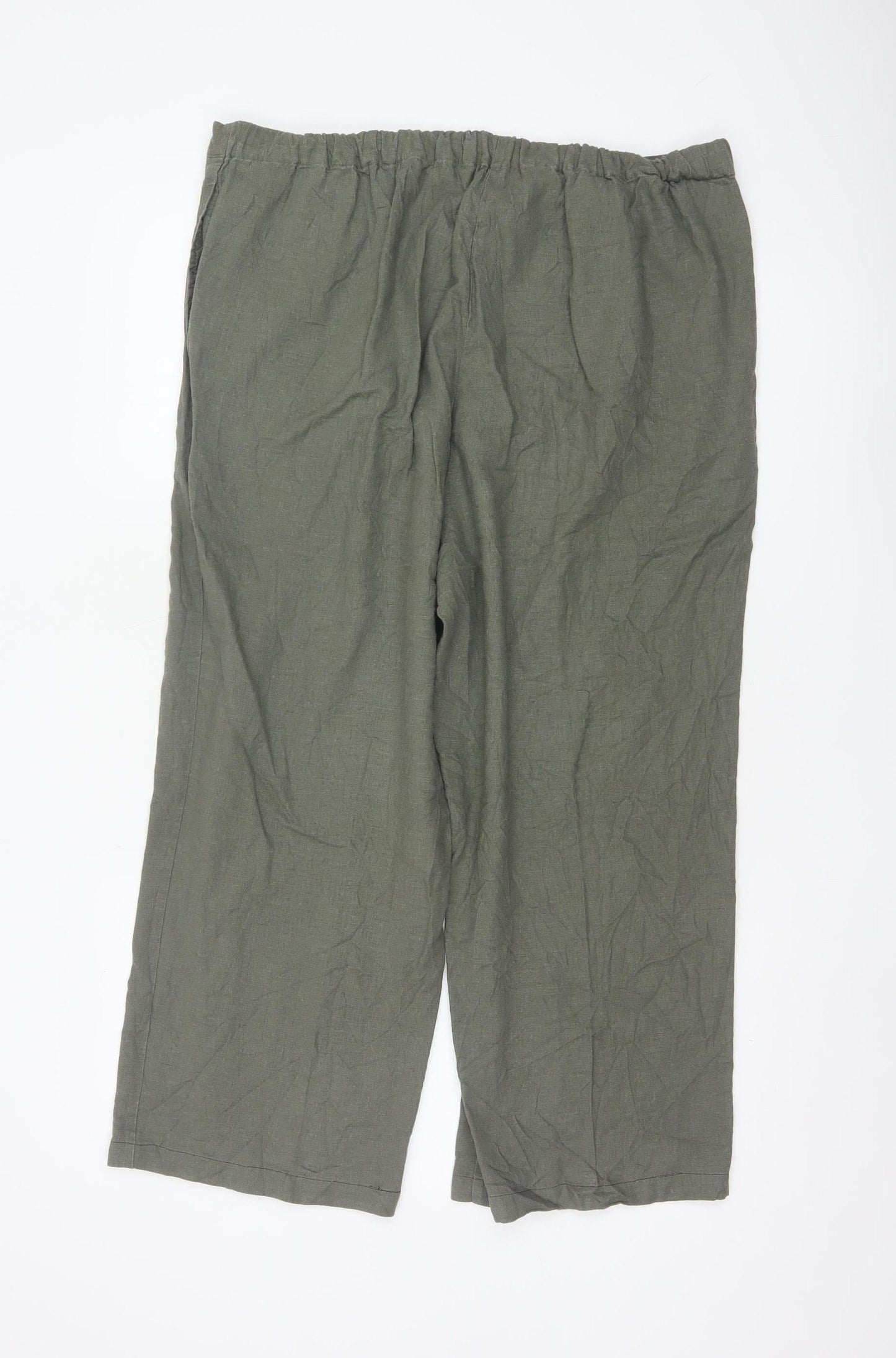 Marks and Spencer Women’s Green Linen Blend Cropped Trousers Size 18 Short