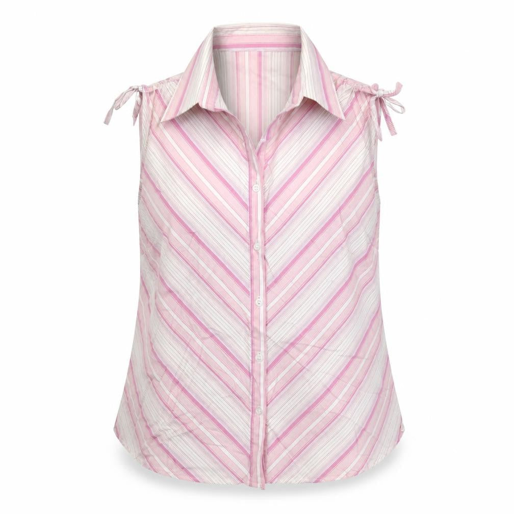 Dunnes Women's Pink Striped Sleeveless Cotton Blouse Size 16