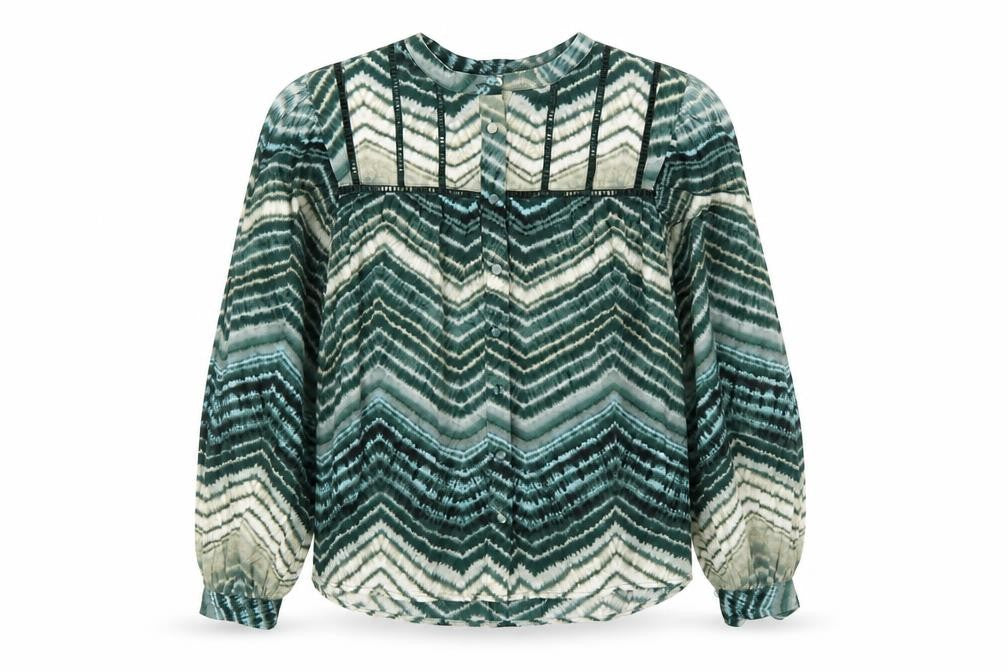 Marks & Spencer Per Una Green Geometric Long Sleeve Tunic Blouse Women’s Size 12