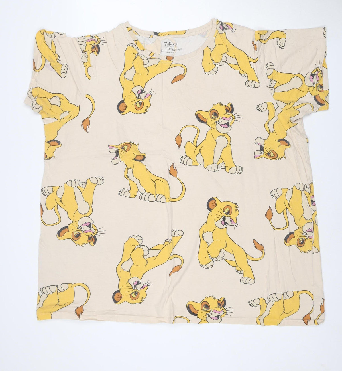 Front view of Disney Women Beige Simba Print T-Shirt 2XL Cotton Relaxed Fit