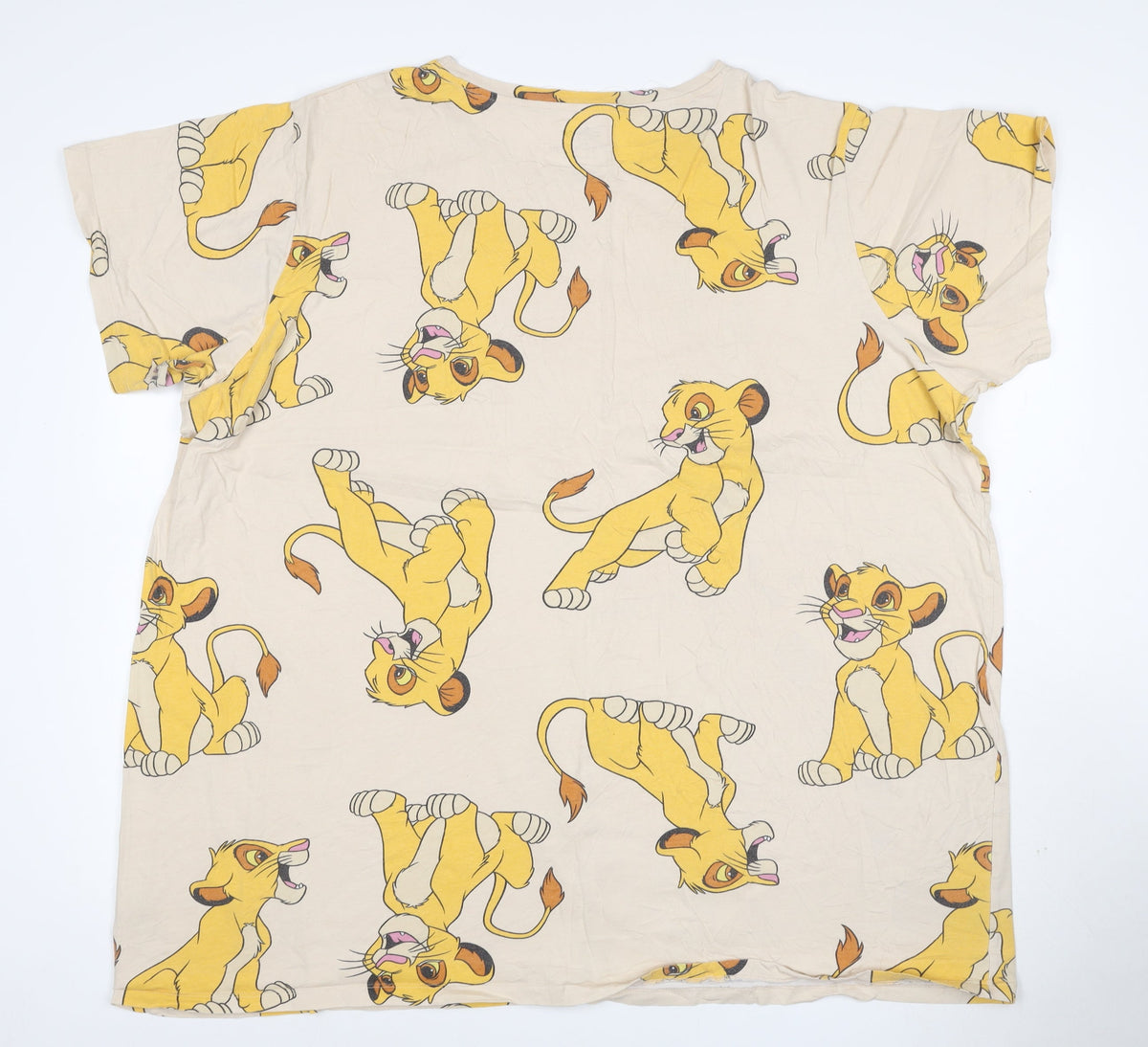 Back view of Disney Women Beige Simba Print T-Shirt 2XL Cotton Relaxed Fit