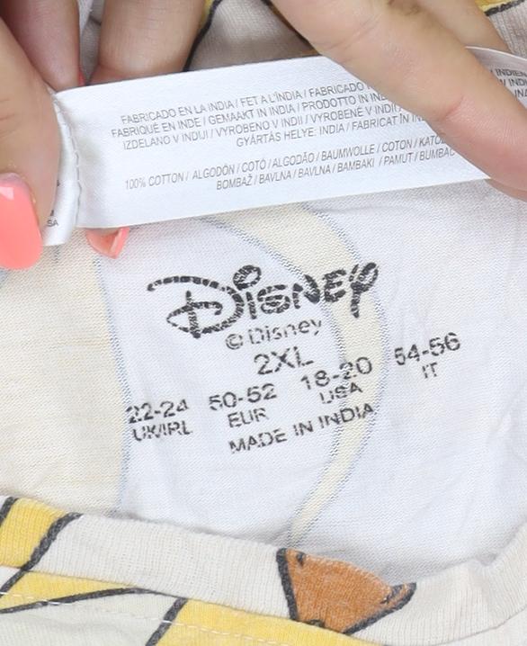 Brand and care label for Disney Women Beige Simba Print T-Shirt 2XL Cotton Relaxed Fit