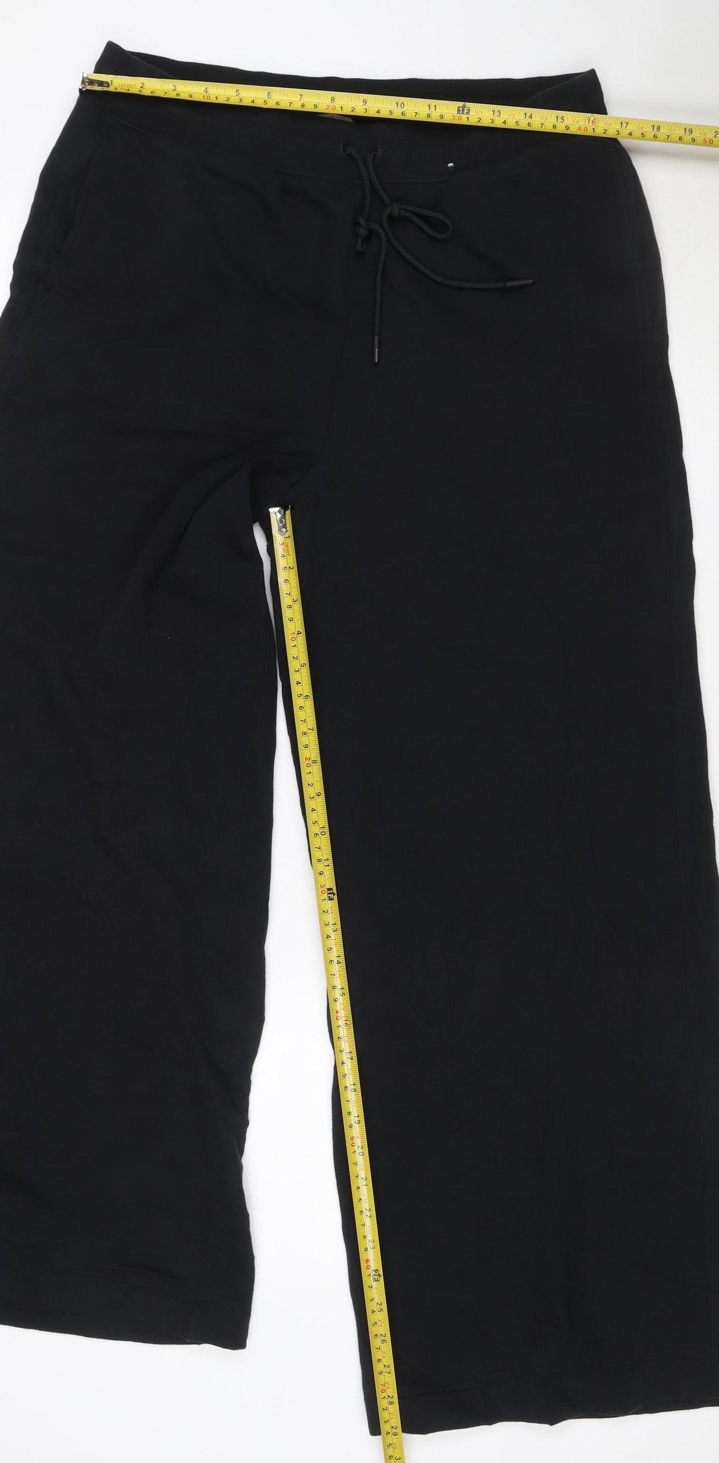 Marks and Spencer Women Black Size 16 Long Wide-Leg Walking Trousers