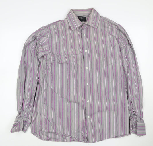 Jaeger Men's Grey Classic Fit Striped Button-Up Shirt Size 15