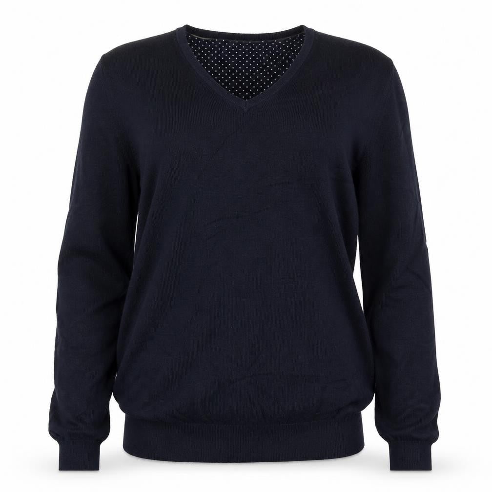 Massimo Dutti Women's Blue V-Neck Cotton Cashmere Jumper Size M