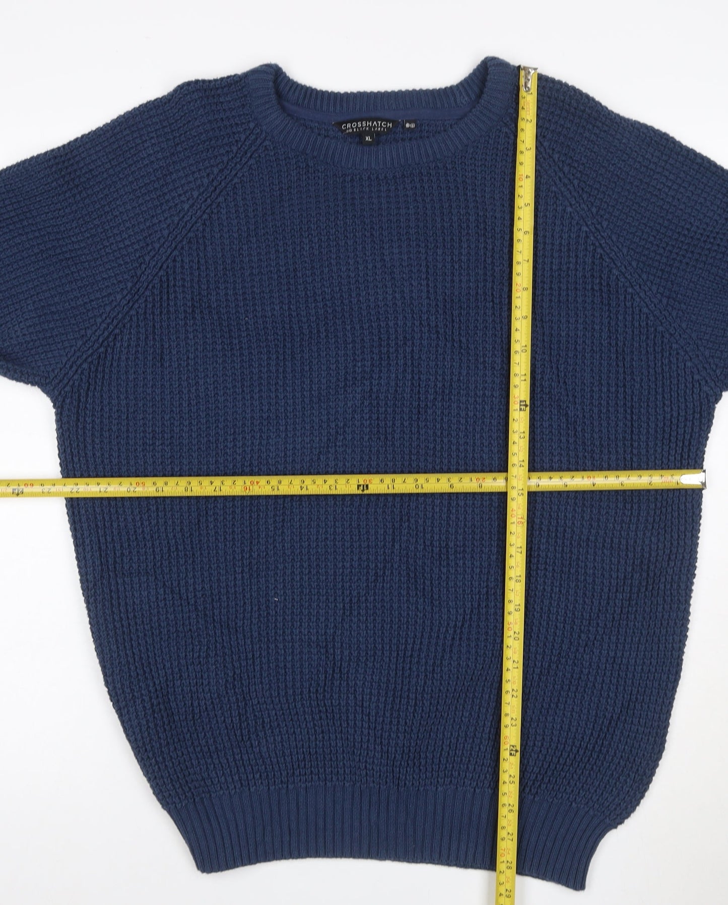 Crosshatch Men's Blue XL Waffle-Knit Crew Neck Jumper