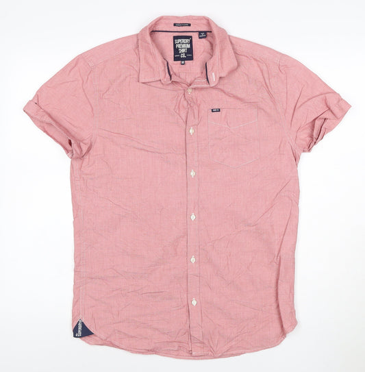 Superdry Men Red Short Sleeve Cotton Button-Up Shirt M