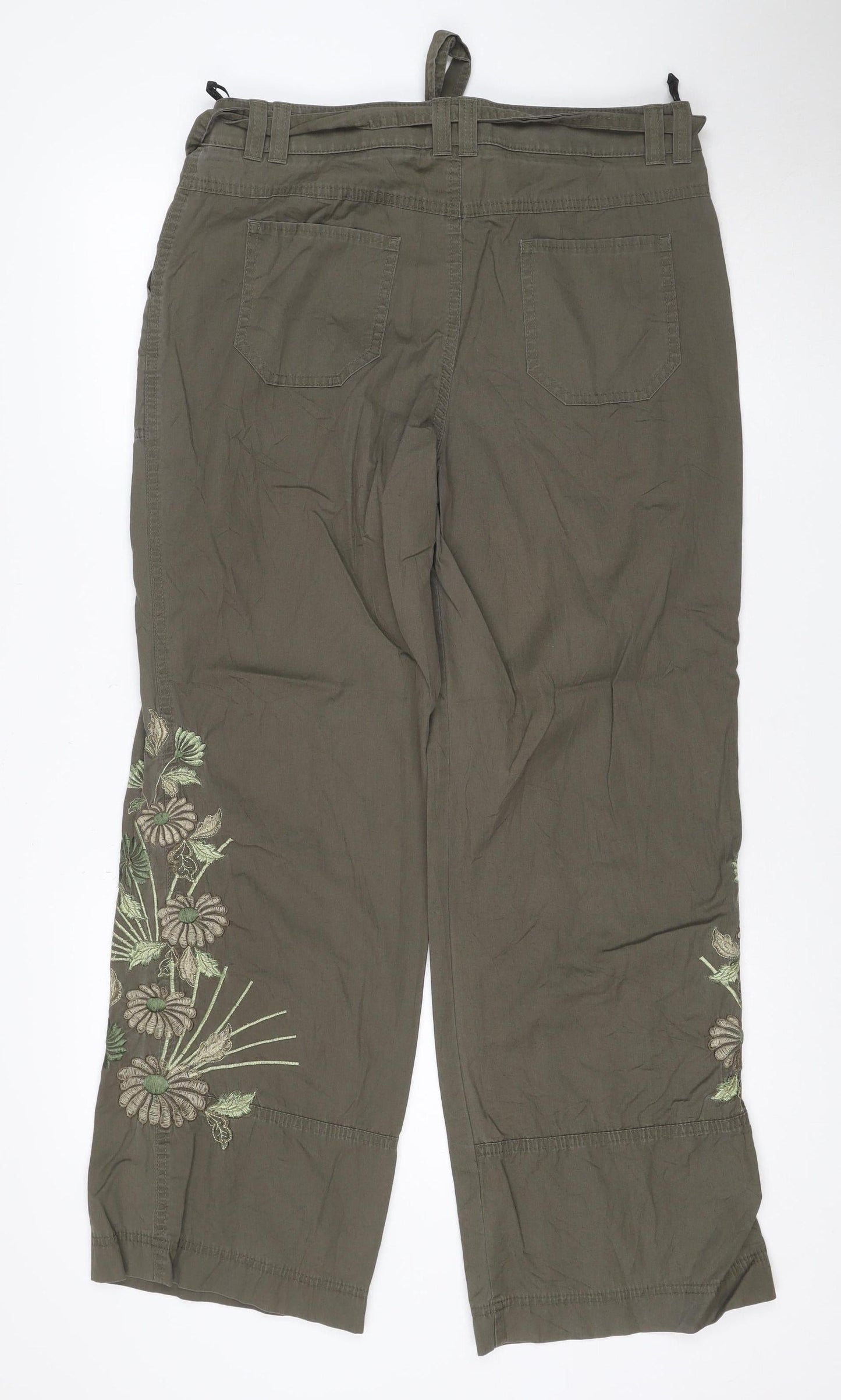 Marks and Spencer Women Khaki Embroidered Cotton Cargo Trousers UK 14