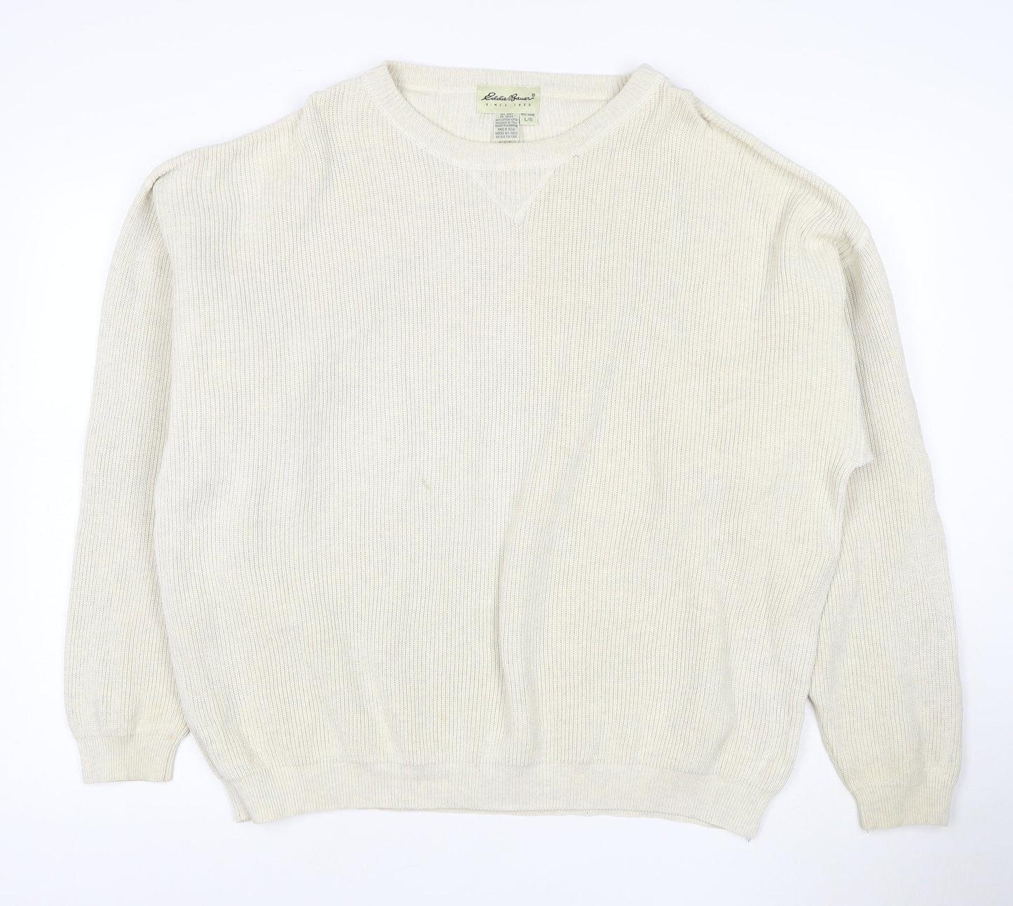 Eddie Bauer Men's Ivory Cotton Crew Neck Pullover Jumper L