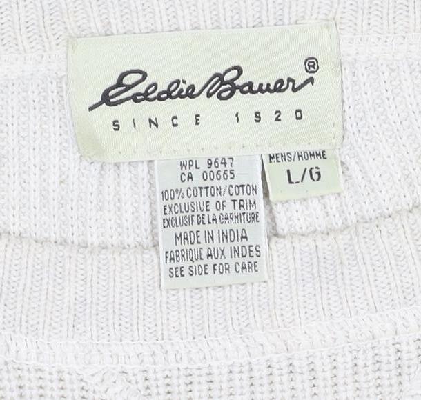 Eddie Bauer Men's Ivory Cotton Crew Neck Pullover Jumper L