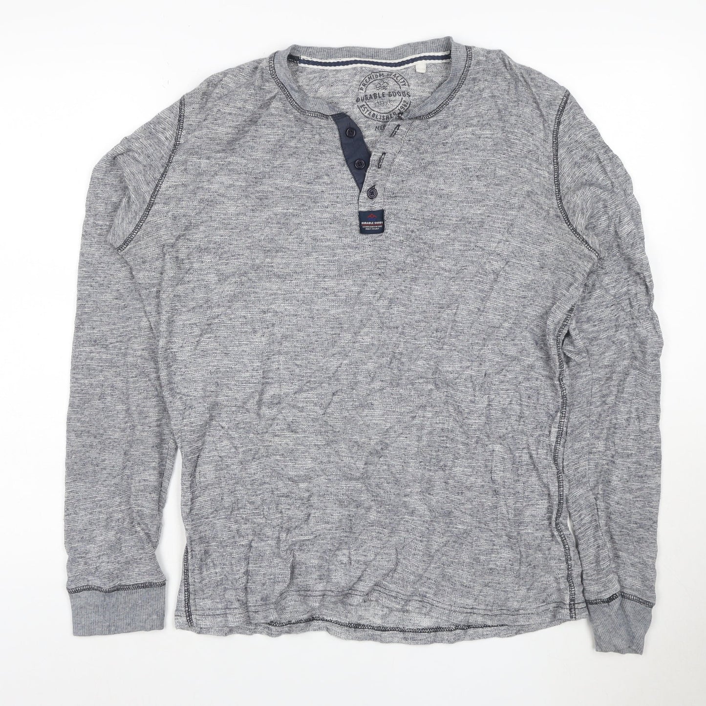 Next Men's Grey Cotton Henley Jumper Medium Long Sleeve