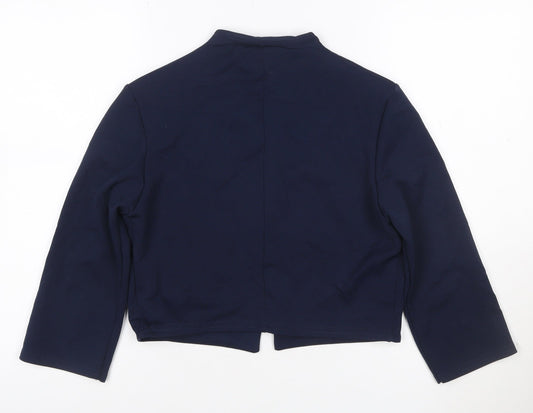 Quiz Women's Navy Blue Cropped Suit Jacket Size 14 Polyester Blend