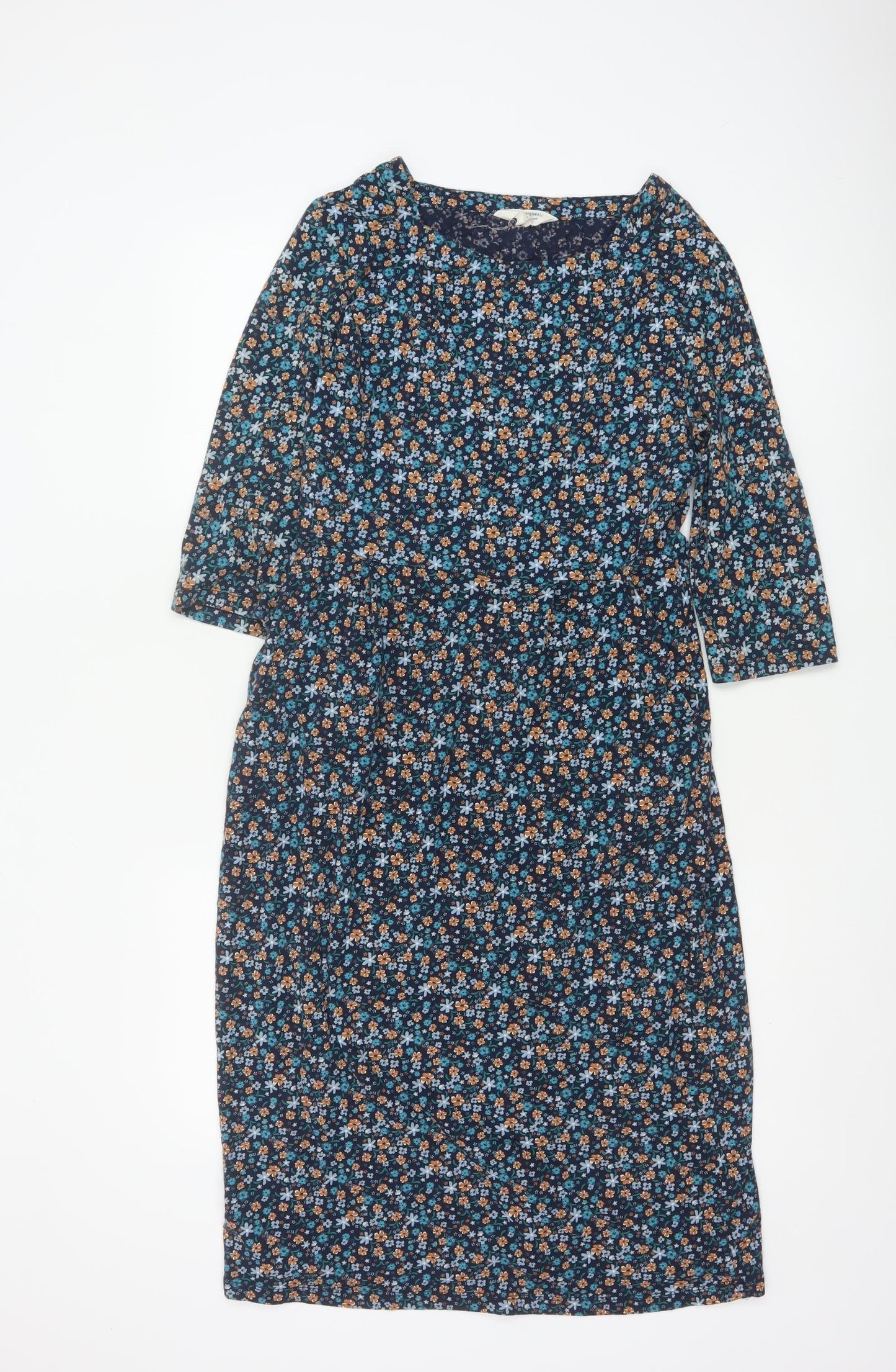Seasalt Cornwall Women Blue Floral A-Line Petite Organic Cotton Dress UK 10