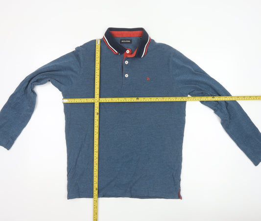 Jack & Jones Men Blue Long Sleeve Cotton Polo Shirt Size L