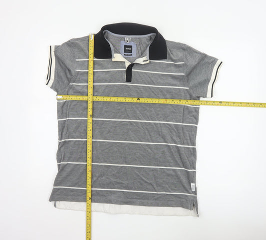 Hugo Boss Men's Grey Striped Regular Fit Pima Cotton Polo Shirt XL