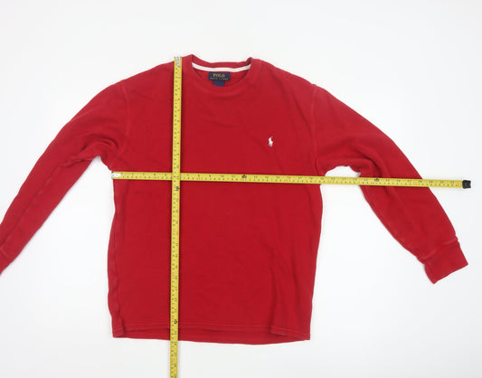 Polo Ralph Lauren Men Red Cotton Long Sleeve Crew Neck Top L