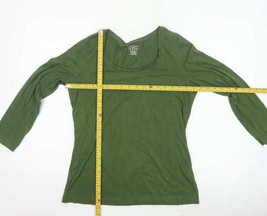 Lands' End Women's Green Slim Fit Long Sleeve Cotton Blend Top M