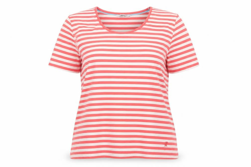 Tulchan Womens Pink Striped Cotton Stretch Short Sleeve T-Shirt 2XL