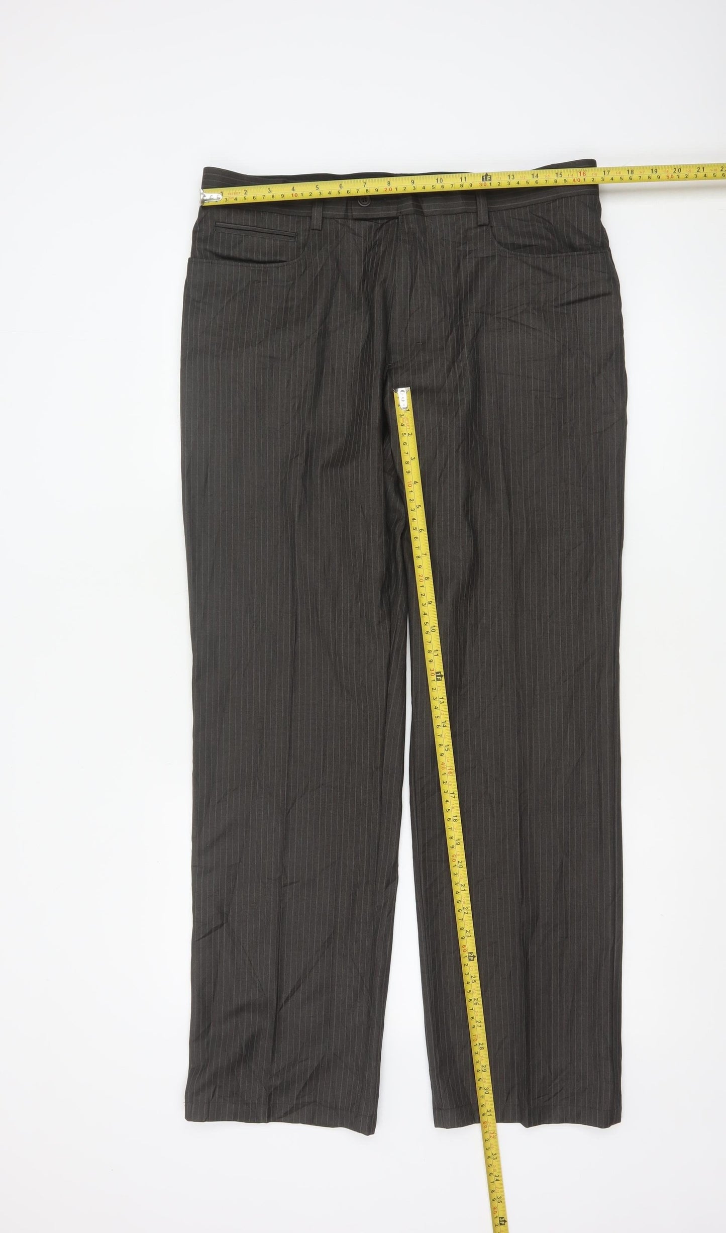 Next Men's Brown Pinstripe Regular Fit Dress Trousers 34R