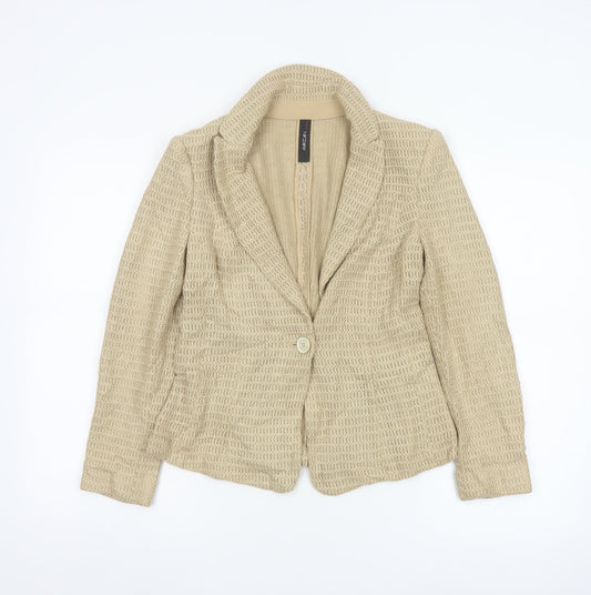Marc Cain Women Beige Blazer N2 Classic Single-Breasted Linen Blend