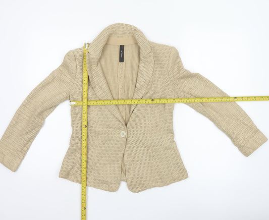 Marc Cain Women Beige Blazer N2 Classic Single-Breasted Linen Blend