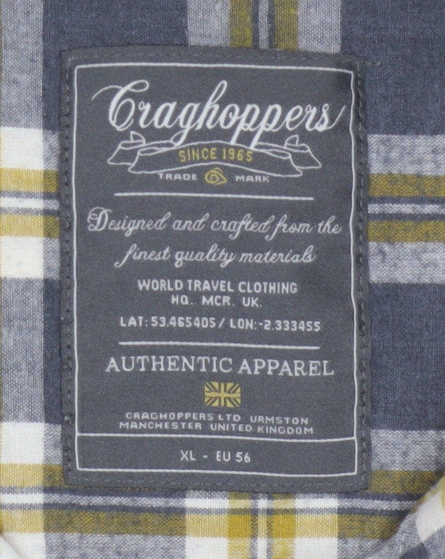 Craghoppers Men's Blue Check Flannel Long Sleeve Button-Up Shirt XL
