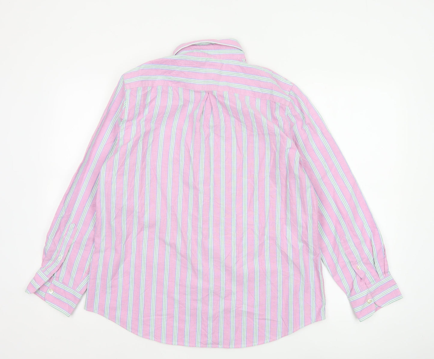 Lands’ End Women’s Pink Striped Cotton Button-Up Shirt Size 10-12 M