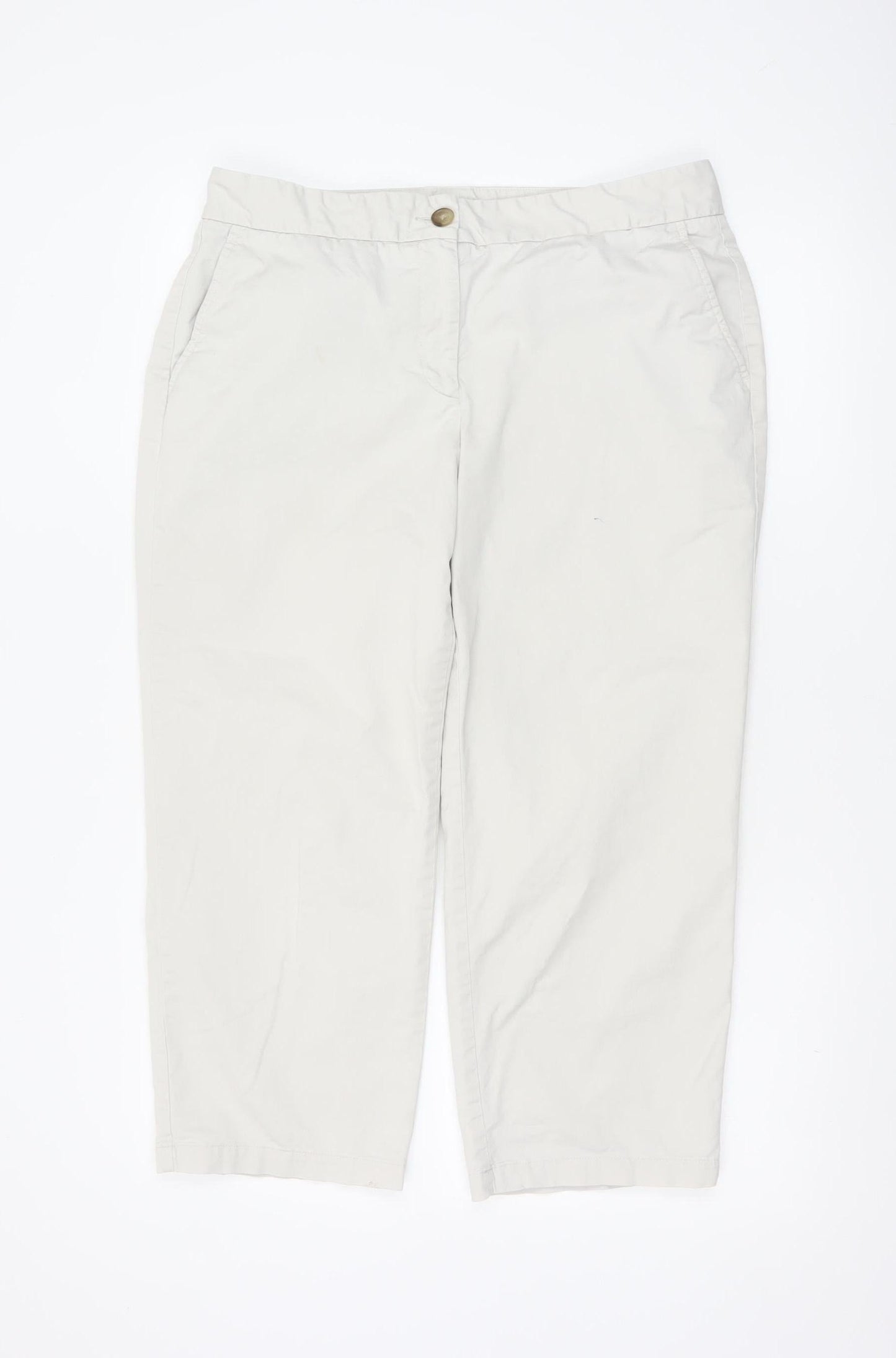 Lands' End Women Beige Cropped Chino Trousers UK 14 Cotton Blend
