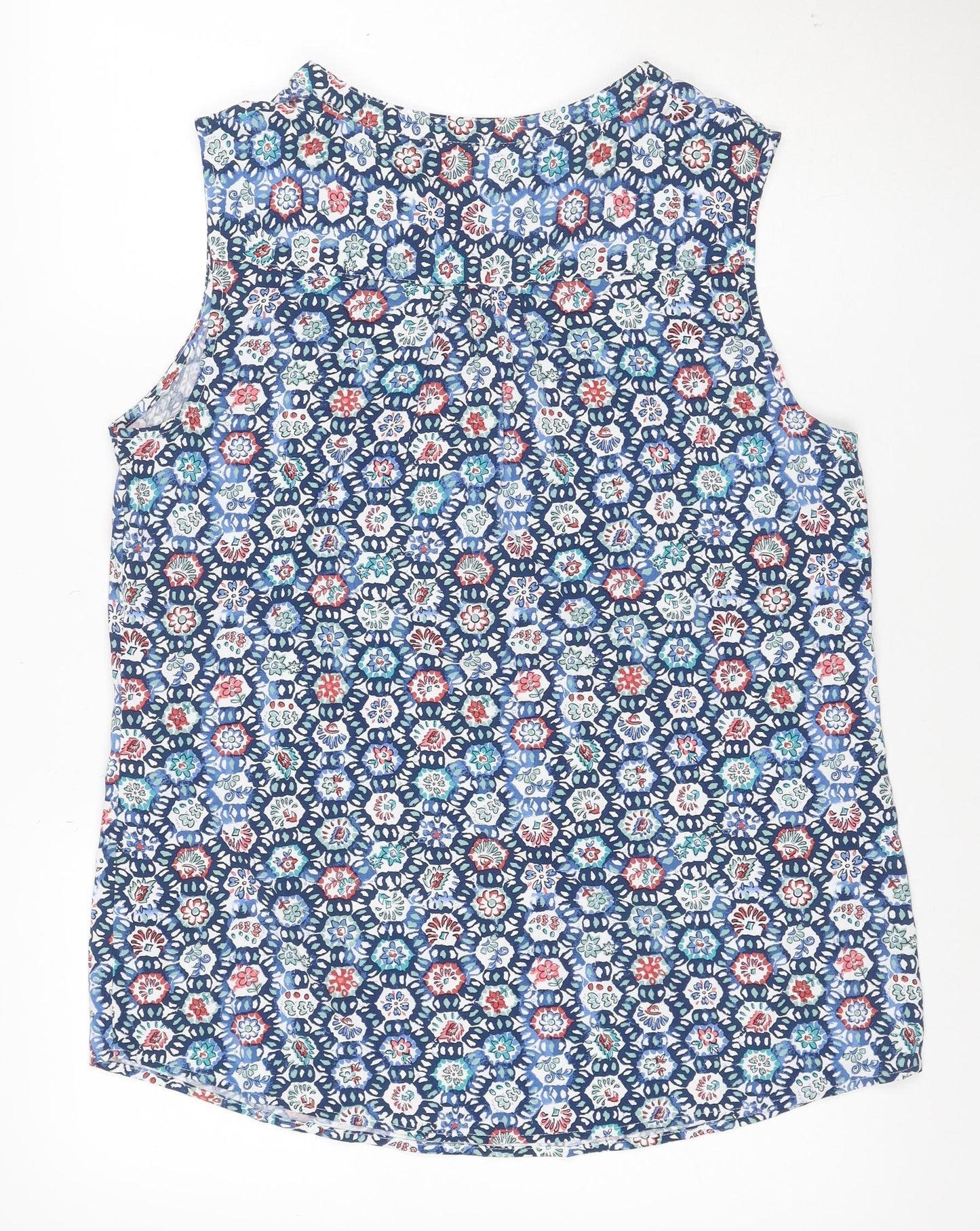 Isle Collection Women's Blue Floral Sleeveless Tunic Blouse Size 14