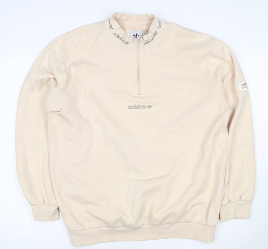 adidas Men's Beige 1/2 Zip Mock Neck Sweatshirt M Classic Logo