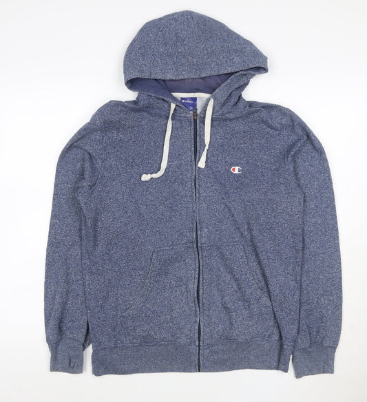 Champion Men Blue Full Zip Hoodie Size L Fleece Regular Fit