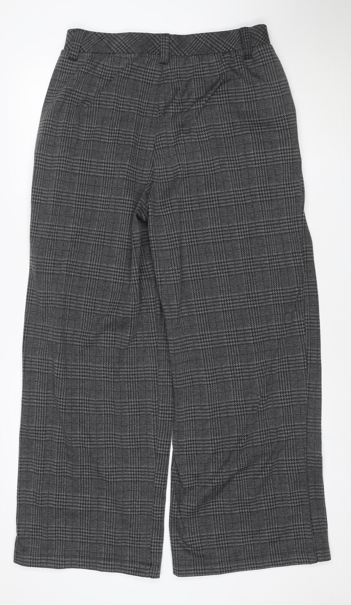 Halara Women Grey Plaid Wide-Leg Trousers L Regular Polyester Blend