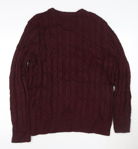 Superdry Men Red 2XL Cable-Knit Crew Neck Jumper