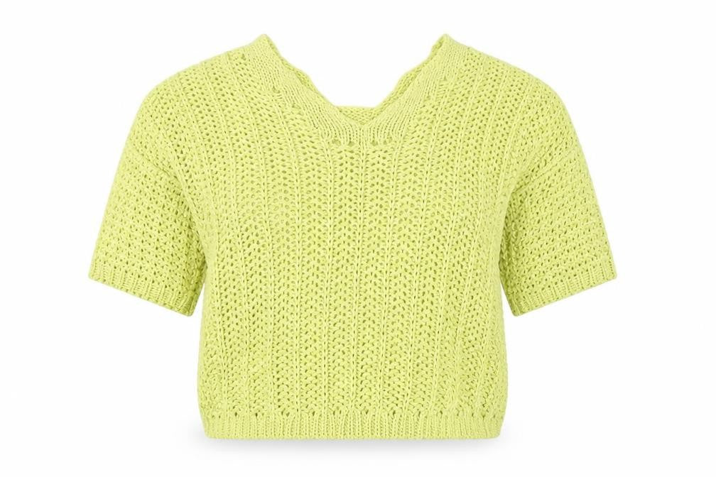 Next Women's Green Knit Cropped V-Neck Short Sleeve Top Size S