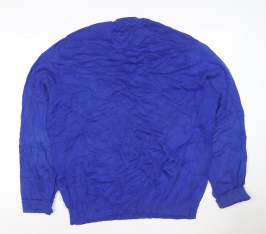 Ralph Lauren Men's Blue V-Neck Cotton Pullover Jumper Size L