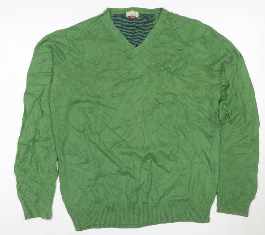 John Lewis Men Green Cotton Cashmere V-Neck Jumper Large