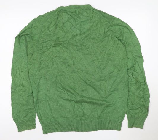 John Lewis Men Green Cotton Cashmere V-Neck Jumper Large
