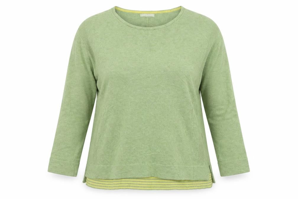 White Stuff Women's Green Cotton Blend Crew Neck 3/4 Sleeve Jumper UK 12