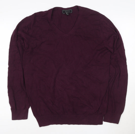 21 Men Purple V-Neck Cotton Blend Jumper Size L
